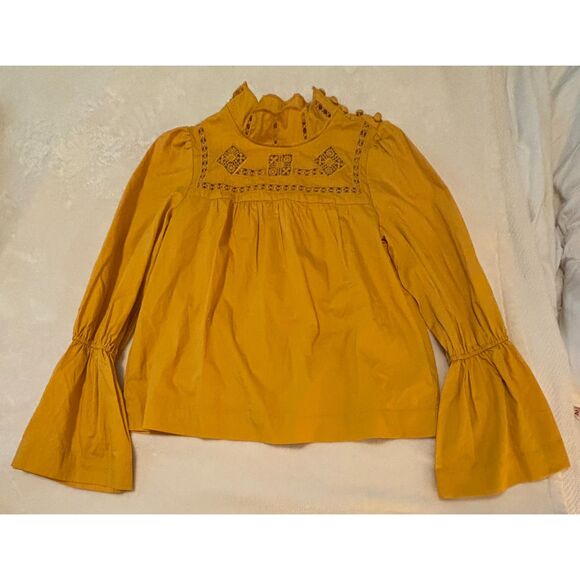 EUC Free People Another Eternity Embroidered Blouse, Mustard, Sz XS - Picture 3 of 10